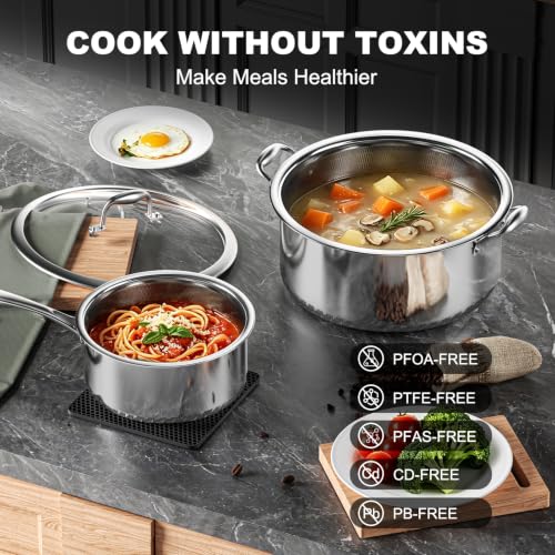 8pc Hybrid Stainless Steel Pot Set,8qt Soup Pot & 2/3qt Saucepans - view 4
