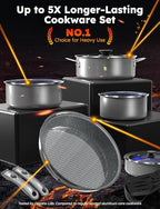 Pro Ceramic Pots and Pans Set & 2026 Upgraded Hybrid 3-Ply Stainless Steel Frypan, 2X Non Stick, High Heat Sear, PFAS PTFE PFOA Free Non Toxic Induction Cookware,Removable Handle,Oven Safe,12PC - view 2