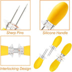 16 Pcs/8 Pairs Corn Holders, PEOUWNES Stainless Steel Corn Cob Holders Corn on The Cob Skewers, Interlocking Double BBQ Fork Skewers for Home Cooking Parties Camping (4 Colors)