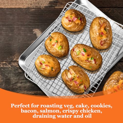 Half Sheet Baking Pan & Wire Rack, 17.5" x 13" Large Stainless Steel Cookie Sheets with Cooling Rack Set, Nonstick & Oven Safe Commercial Baking Tray Pans - 4 Pack - view 5
