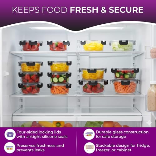 Glass Food Storage Containers Bowls with Airtight Snap Locking Lids for Meal Prep Leftovers Baking Lunch Boxes Dish (Black, 22oz Round 4 Pack) - view 5