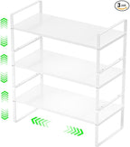 ‎Expandable Kitchen Cabinet Storage Shelf, Stackable Metal Pantry Storage Shelves Organizer, Adjustable Height Counter Spice Rack for Kitchen Cabinet (White - 16.5"-27" L x 10.2" W x 9.6" H - 3Pack)