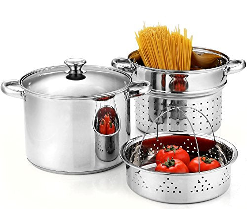 8 Quart Stainless Steel Pasta Pot with Strainer Lid 3-in-1 Pots