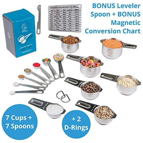 Measuring Cups and Spoons Set, 16-Piece Stainless Steel, Leveler & Chart - view 2