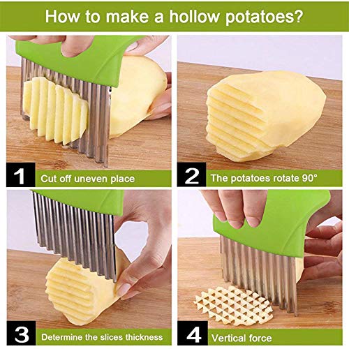 Crinkle Cut Knife set, 1 Fork Slicing Helper 3 Stainless Steel Crinkle Cutter, Fruit And Vegetable Wavy Chopper Knife, Potato Cutter Onion Cutter Fren - view 3