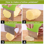 Crinkle Cut Knife set, 1 Fork Slicing Helper 3 Stainless Steel Crinkle Cutter, Fruit And Vegetable Wavy Chopper Knife, Potato Cutter Onion Cutter Fren - view 3