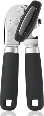 Manual Can Opener, UHIYEE Handheld Can Opener Heavy Duty with High Carbon Sharp Blade, Ease Can Open for Seniors with Comfort Grip Handles, Oversized Turn Knob, Black