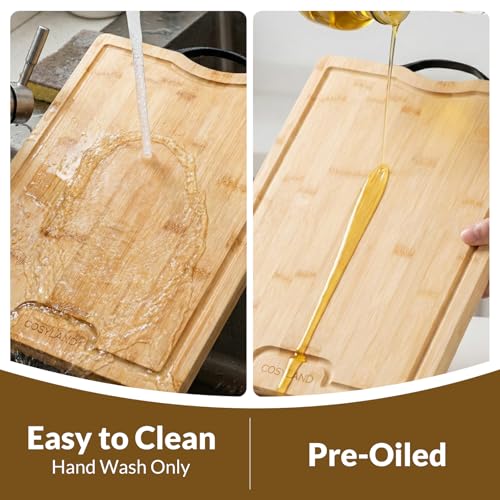 Wooden Chopping Board - Bamboo Chopping Board 42 x 30 x 1.6 cm, Pre-Oiled & Water-Repellent, Knife-Friendly Wooden Board Kitchen for Meat, Vegetables & Bread, Wooden Cutting Board - view 6