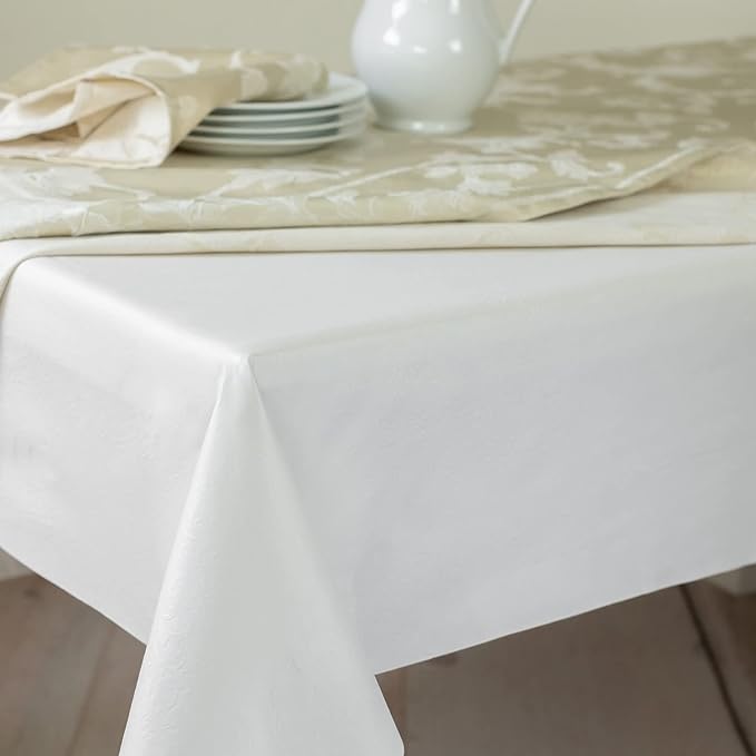 Benson Mills Deluxe Heavy Duty Vinyl Table Pad, Premium Table Protector, Waterproof with Flannel Backing, Quilted Design and Customizable (Off-White, 52" X 108" Rectangular)