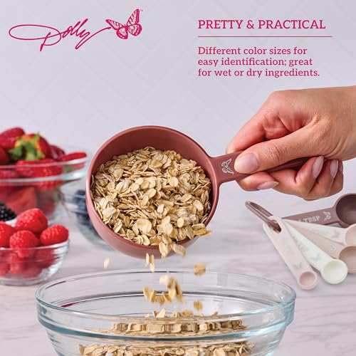 Measuring Cups and Spoons Set, Pink with Butterfly Accents, Easy-Read Markings, Nesting Design with Ring, 1/4 tsp to 1 Cup, Baking and Cooking Essential, 9 Piece - view 3