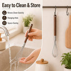 Mini Whisk 10 Inch, 304 Stainless Steel Small Wire Whisk with Walnut Wood Handle, Hand Egg Beater for Cooking, Baking, Mixing Eggs, Coffee, Sauces, Dressing and Gravy, 1 Count - view 6