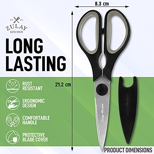 Scissors Heavy Duty - Ultra Sharp Stainless Steel Kitchen Shears With Protective Cover - Multipurpose Food Scissors & Meat Scissors For Poultry, Fish, Herbs, & More (Black) - view 3