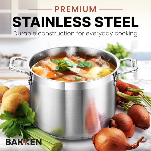 Stainless Steel Stockpot with Lid 16 Quart, Durable 18/8 Stainless Steel, Impact-Bonded Base for Even Heating, Riveted Handles, Oven & All Stove Compatible, Safe Up To 500°F (260°C) - view 2