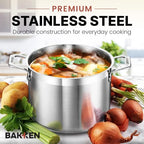 Stainless Steel Stockpot with Lid 16 Quart, Durable 18/8 Stainless Steel, Impact-Bonded Base for Even Heating, Riveted Handles, Oven & All Stove Compatible, Safe Up To 500°F (260°C) - view 2