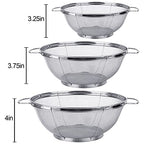 3 Pack 18/8 Stainless Steel Colander Sieves(5-Quart, 4-Quart and 3-Quart), Mesh Strainer Net Baskets with Handles & Resting Base for Strain, Drain, Rinse or Steam - view 5