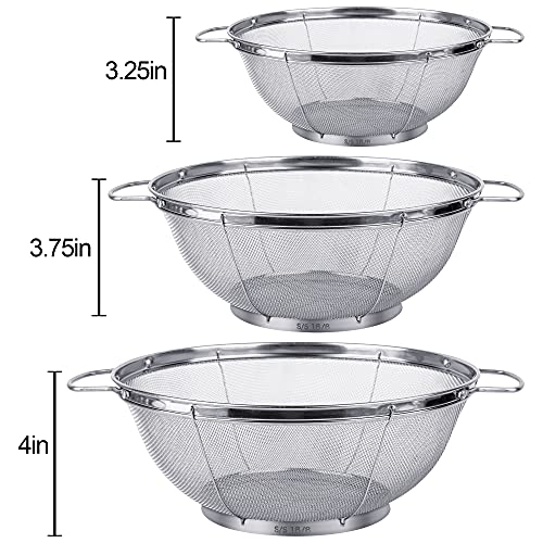 3 Pack 18/8 Stainless Steel Colander Sieves(5-Quart, 4-Quart and 3-Quart), Mesh Strainer Net Baskets with Handles & Resting Base for Strain, Drain, Rinse or Steam - view 5