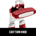 GORILLA GRIP Heavy Duty Stainless Steel Smooth Edge Manual Can Opener and Bottle Openers, Soft Comfortable Handle, Oversized Handheld Turn Knob, US Designed Multifunctional Kitchen Tool, Red