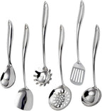 304 Stainless Steel Kitchen Utensils Set, VALESKA 6PCS Metal Cooking Utensils Set, Wok Spatula, Ladle, Skimmer Slotted Spoon, Pasta Spoon, Serving Large Ladle, Slotted Spatula Tunner