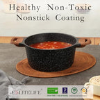 Nonstick Stock Pot with Lid, 3 Quart Granite Casserole Small Soup Pot Pasta Cooking Pot, Induction Compatible, PTFE & PFOA Free, Black - view 3