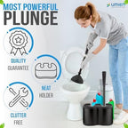 UMIEN 2 Pack Toilet Brush and Plunger Set 18-in - Updated 2025 No-Rust - Stainless Steel Design - Long Handles - with Freestanding Canister (Matte Black)