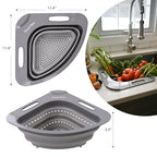Collapsible Corner Colander – Space-Saving Over Sink Strainer, 3.5 Qt, Grey - view 2