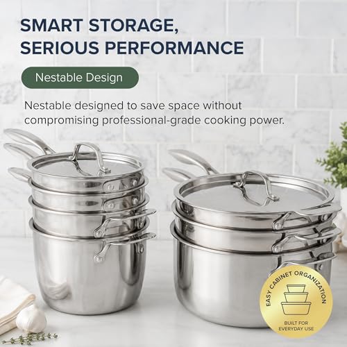 Pro-Smart 9-Piece, 3.1mm Tri-Ply Clad Stainless Steel Cookware Set - view 6