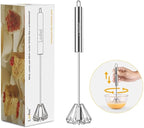 2025 New Upgraded Stainless Steel Semi-Automatic Whisk - Easy to Use Whizzy Whisk,Versatile Wisker Tool for Cooking,Kitchen Essential Egg Beater for Baking,Whisking,Beating & Stirring (10in）