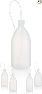 4pcs of Economy Wash Bottles, Vol.1000ml (34oz), Narrow-Mouth Squeeze Bottles Bottles, LDPE Material, with Long Dispensing Tube,IN-WBNL1000