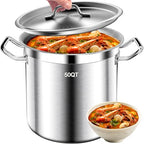 Stock Pot - 50QT Large Soup Pot with Lid - Heavy Duty Induction Tri-Ply Bottom Commercial Grade Stockpot for Boiling Cooking Soup Stew Pasta Cooking Pots, Deep Cookware