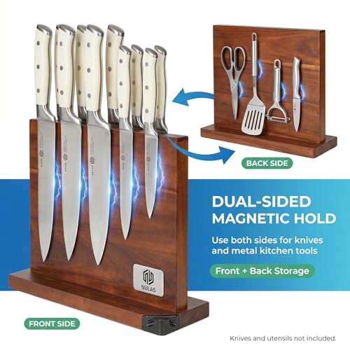 Magnetic Knife Block with Built-in Sharpener, Double-Sided Countertop Magnetic Knife Holder, Holds Up to 12 Knives & Metal Kitchen Tools, Brown - view 4