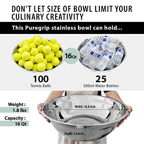 Oversized All-Purpose Stainless Steel Bowl for Home & Commercial, 16 Qt, 15 L, Made in Korea, Premium Stainless Steel, No Dulling & Rusting, For Prepping, Baking, Mixing, Marinating & Brining Kimchi - view 2