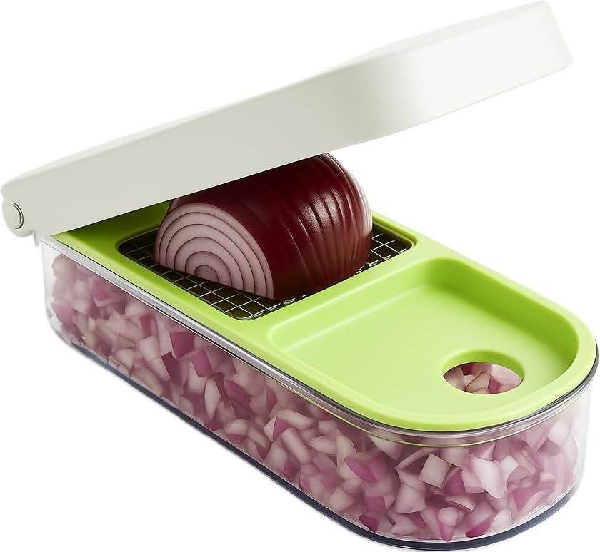 Vegetable Chopper – Original As Seen On TV Food Dicer with 2 Stainless Steel Blades, Large 2-Cup Container, Cleaning Tool, Dishwasher Safe Onion & Vegetable and Fruit Cutter