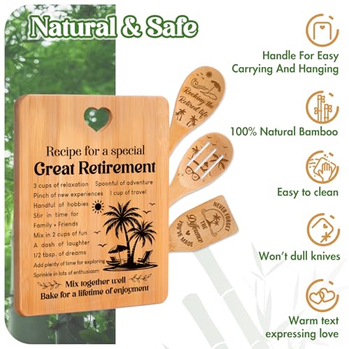 Retirement Gifts for Woman/Men 2026, Happy Retirement Bamboo Cutting Board Set for Colleagues, Coworker, Friend, Teacher, Boss, Parents, Family - Recipe for a Special Great Retirement. - view 4