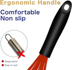 Red Silicone Whisk, Sealed Waterproof Design Set of 3, Professional Kitchen Whisks for Cooking Non-Scratch, Silicone & Stainless Steel Whisk, Heat Resistant 480°F Balloon Egg Beater