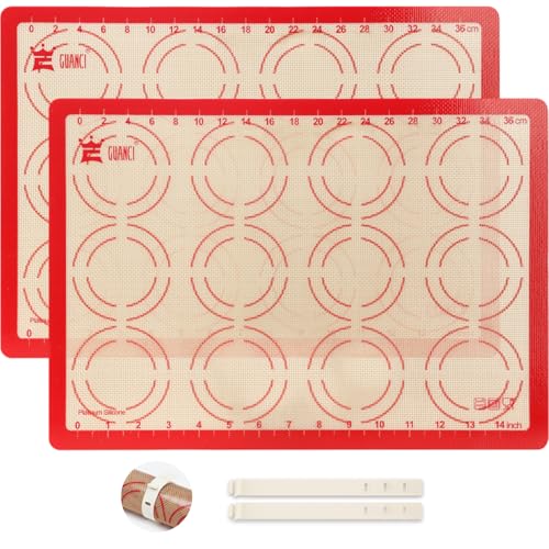 2 Pack Silicone Baking Mats, 11.6" x 16.5" Each, 0.7mm Thick, Food Grade Non-Stick Reusable Baking Mats & Baking Sheet Liners for Cookies, Macarons, Bread, Pizza & Pastry