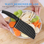 Crinkle Potato Cutter 2.9" x 11.8" Stainless Steel Waves French Fries Slicer Handheld Chipper Chopper, Vegetable Salad Chopping Knife Home Kitchen Wavy Blade Cutting Tool, Black (1 Pack) - view 6