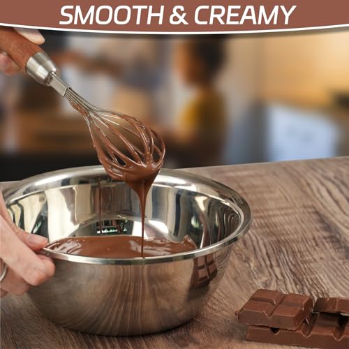 Stainless Steel Wire Cooking Whisk, Multi Function Kitchen Hand Whisk Non Stick Balloon Whisk Egg Beater for Blending Whisking Beating Frothing Stirring Batters,Wooden Handle (11""L x 2.1""W) - view 4