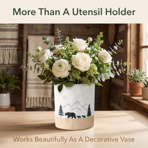 Ceramic Utensil Holder Nature Bear Design for Countertop utensil Crock - view 5