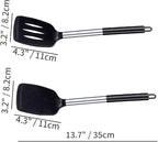 2 Pack Silicone Steel Sturdy Turner Spatula Set, Non-Stick Turner and Solid Spatula, High Heat Resistant BPA Free Cooking Kitchen Utensils - AR3T Collection - Black