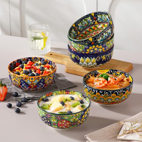 SIMI 28 oz Cereal Bowls Set of 6, Bohemian Ceramic Soup Bowls - view 5
