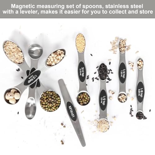 Magnetic Measuring Spoons Set Stainless Steel with Leveler, Stackable Metal Tablespoon Measure Spoon for Baking, Cups and Spoon Set Kitchen Gadgets Apartment Essentials Fits in Spice Jars - view 3