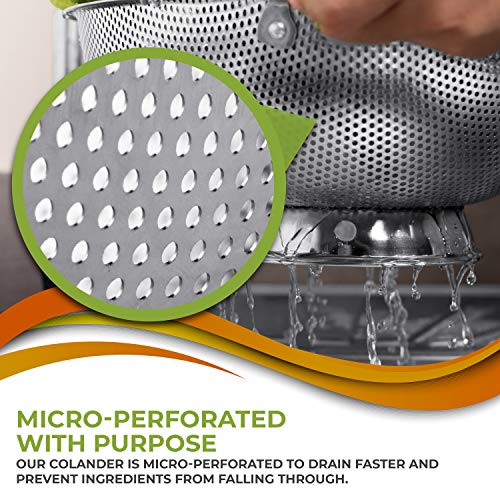 Stainless Steel Micro-Perforated 5-Quart Colander - Professional Strainer with Heavy Duty Handles and Self-draining Solid Ring Base - Dishwasher Safe - view 4