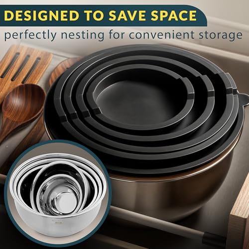 Stainless Steel Mixing Bowls with Lids Set of 5, 3 Graters, Black - view 5