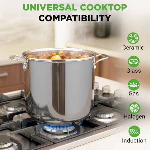 15-Quart Stainless Steel Stock Pot with Tempered Glass Lid - Induction Compatible Large Stockpot, Ideal for Stews & Soups, Dishwasher Safe - NCSP16 - view 2