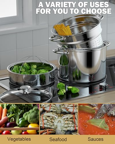 8 Quart Stainless Steel Pasta Pot with Strainer Lid 3-in-1 Pots - view 2