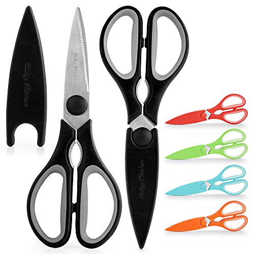 Scissors Heavy Duty - Ultra Sharp Stainless Steel Kitchen Shears With Protective Cover - Multipurpose Food Scissors & Meat Scissors For Poultry, Fish, Herbs, & More (Black)