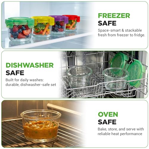 24-Piece (12 Glass Food Storage Containers and 12 Lids), 4.48oz Mini Stackable Meal Prep Round Containers - Microwave, Freezer, & Dishwasher Safe For Food, Snacks, Fruits, Nuts & More - view 4