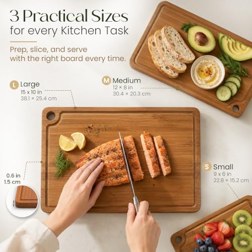 3-Piece Bamboo Cutting Boards - Large Wood Cutting Boards for Kitchen - view 2