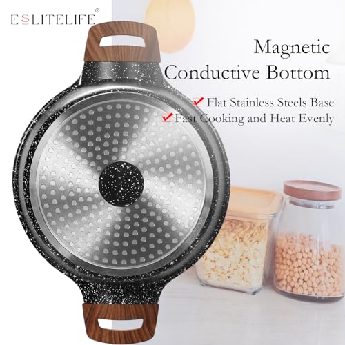 Nonstick Stock Pot with Lid, 3 Quart Granite Casserole Small Soup Pot Pasta Cooking Pot, Induction Compatible, PTFE & PFOA Free, Black - view 7