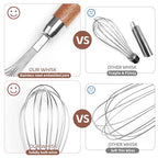 Stainless Steel Wire Cooking Whisk, Multi Function Kitchen Hand Whisk Non Stick Balloon Whisk Egg Beater for Blending Whisking Beating Frothing Stirring Batters,Wooden Handle (11""L x 2.1""W) - view 3